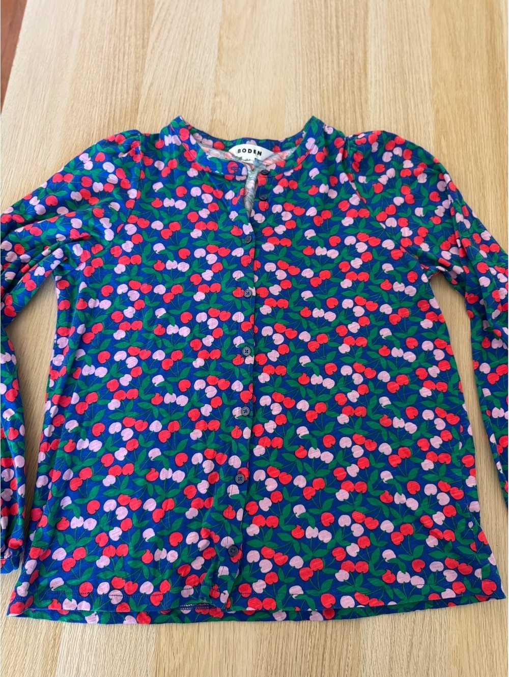 Boden Blue Cherry Print Cotton Button-Front Top - Whimsical Indie Sleaze (US 8)